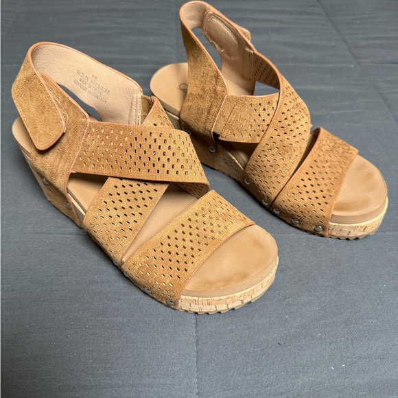 Corkys Tobacco Faux Suede Wedges - Picture 2 of 8